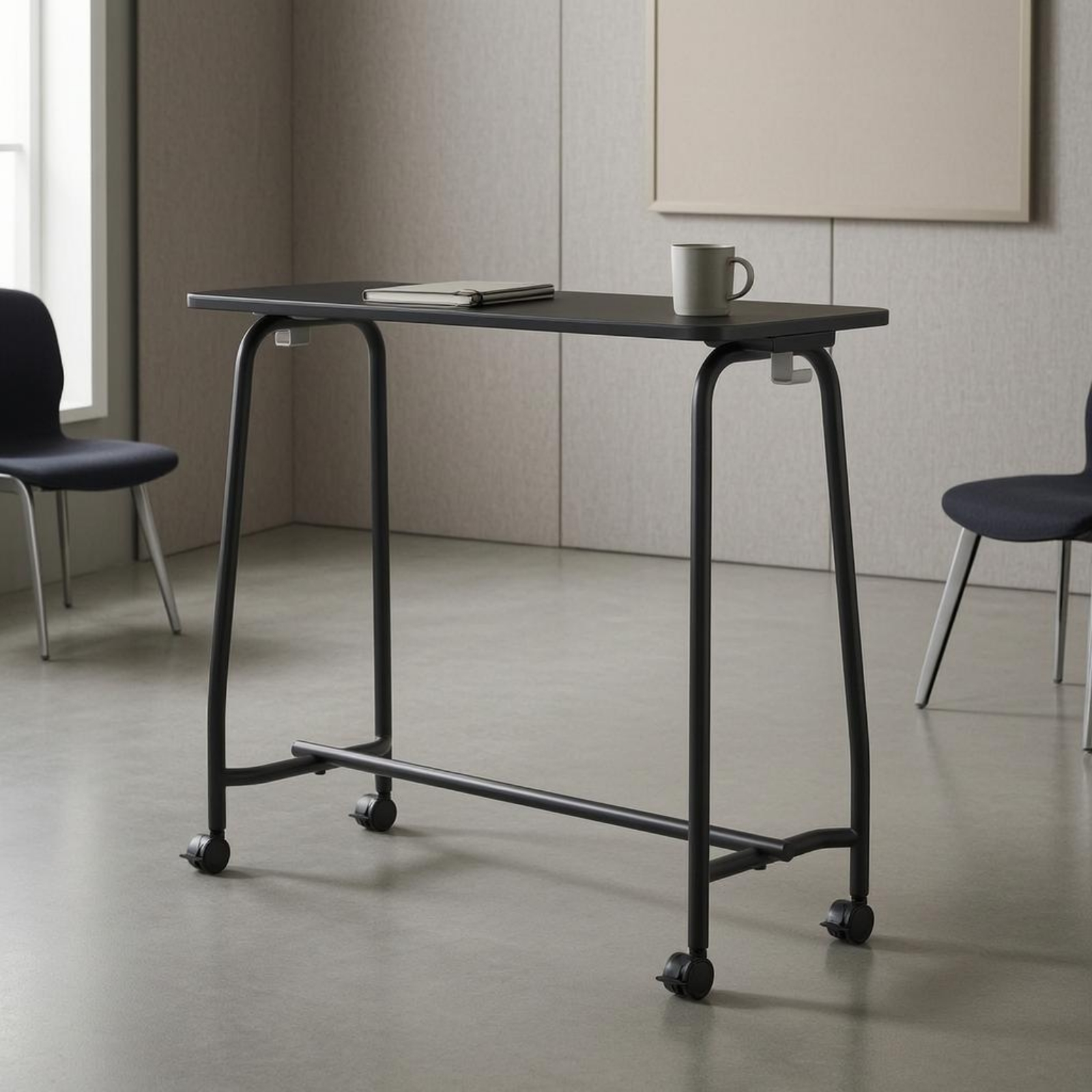 Office Furniture Table - Mobile Training Desk Flat Tabletop Rectangular