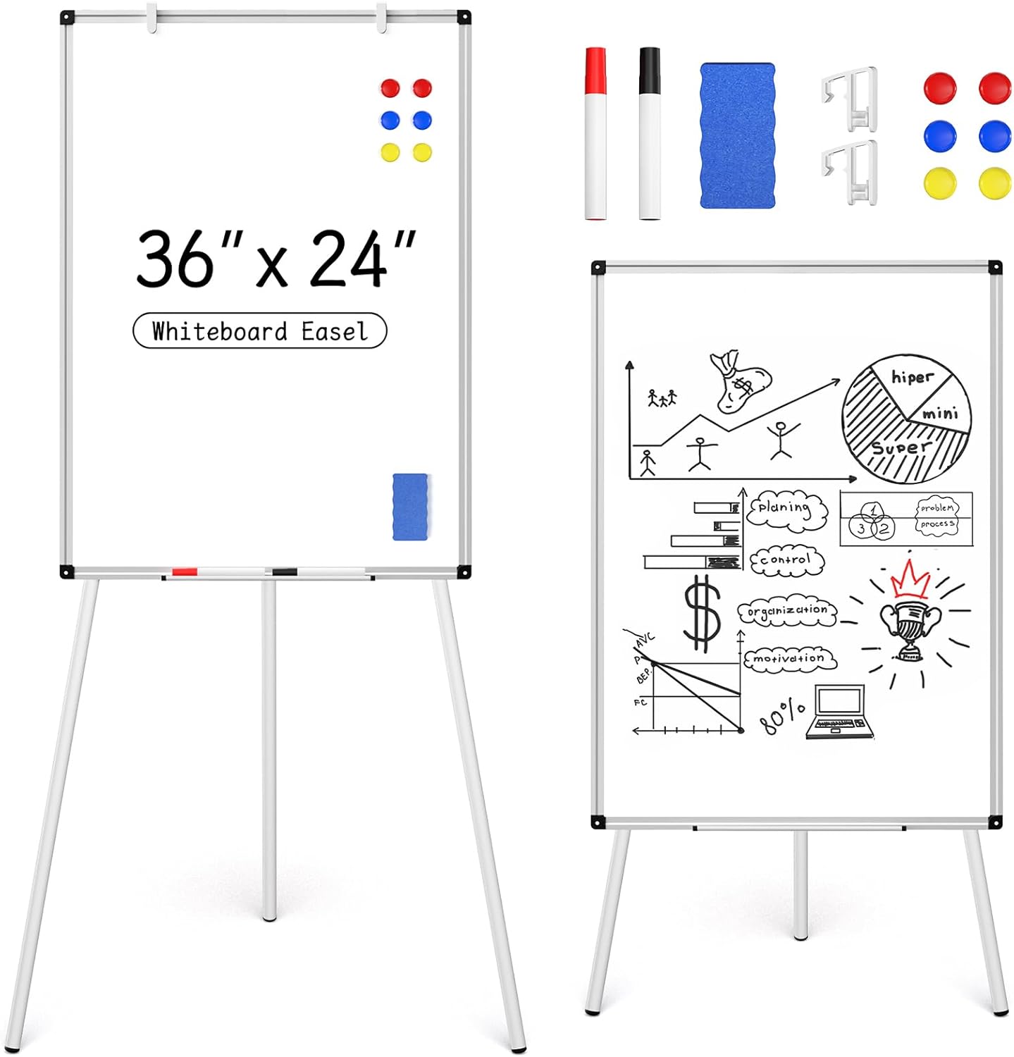 Whiteboard Easel Tripod - 36x24 Magnetic Whiteboard Easel with Adjustable
