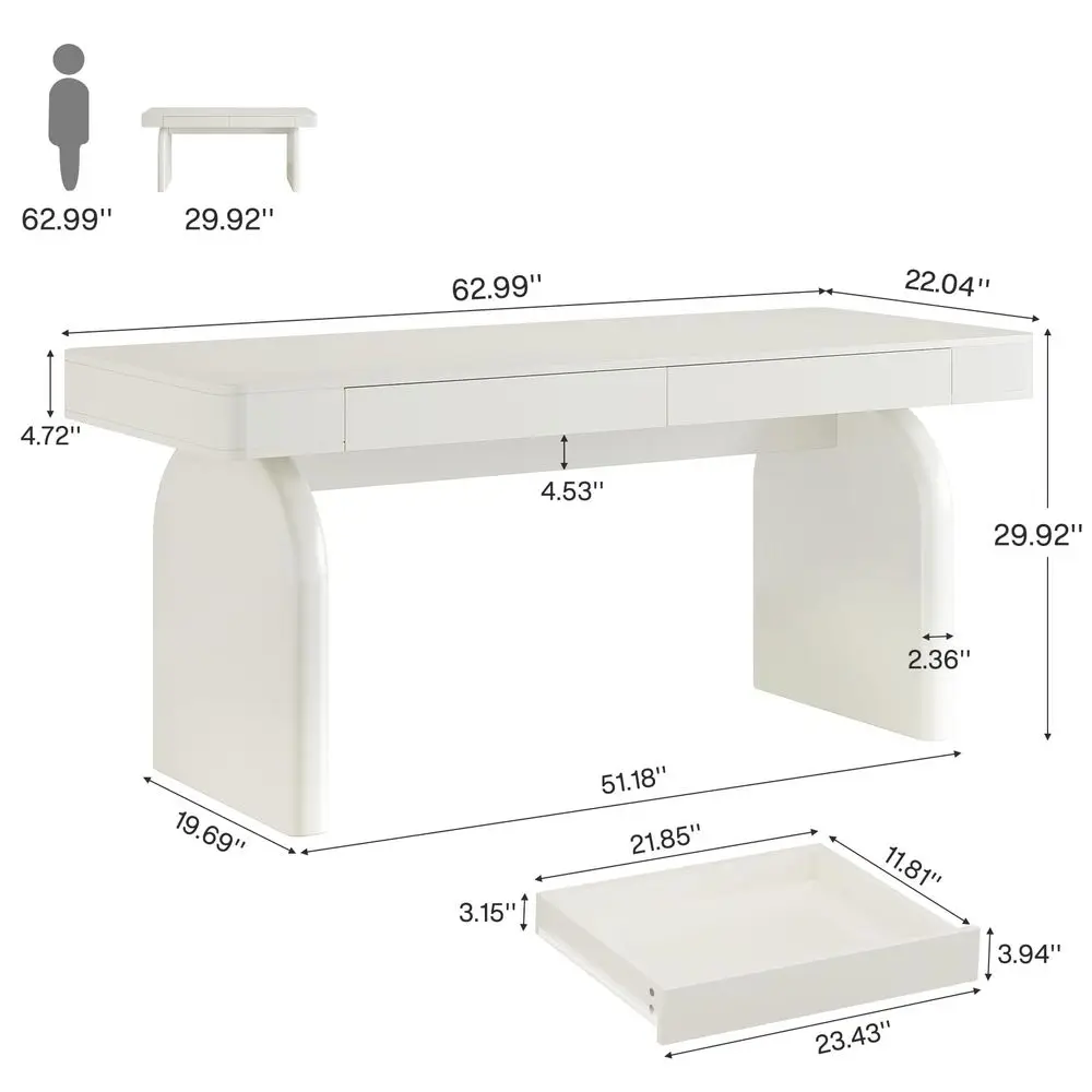 63 Inch Modern White Desk with - Office Furniture Wholesale のレビューと価格