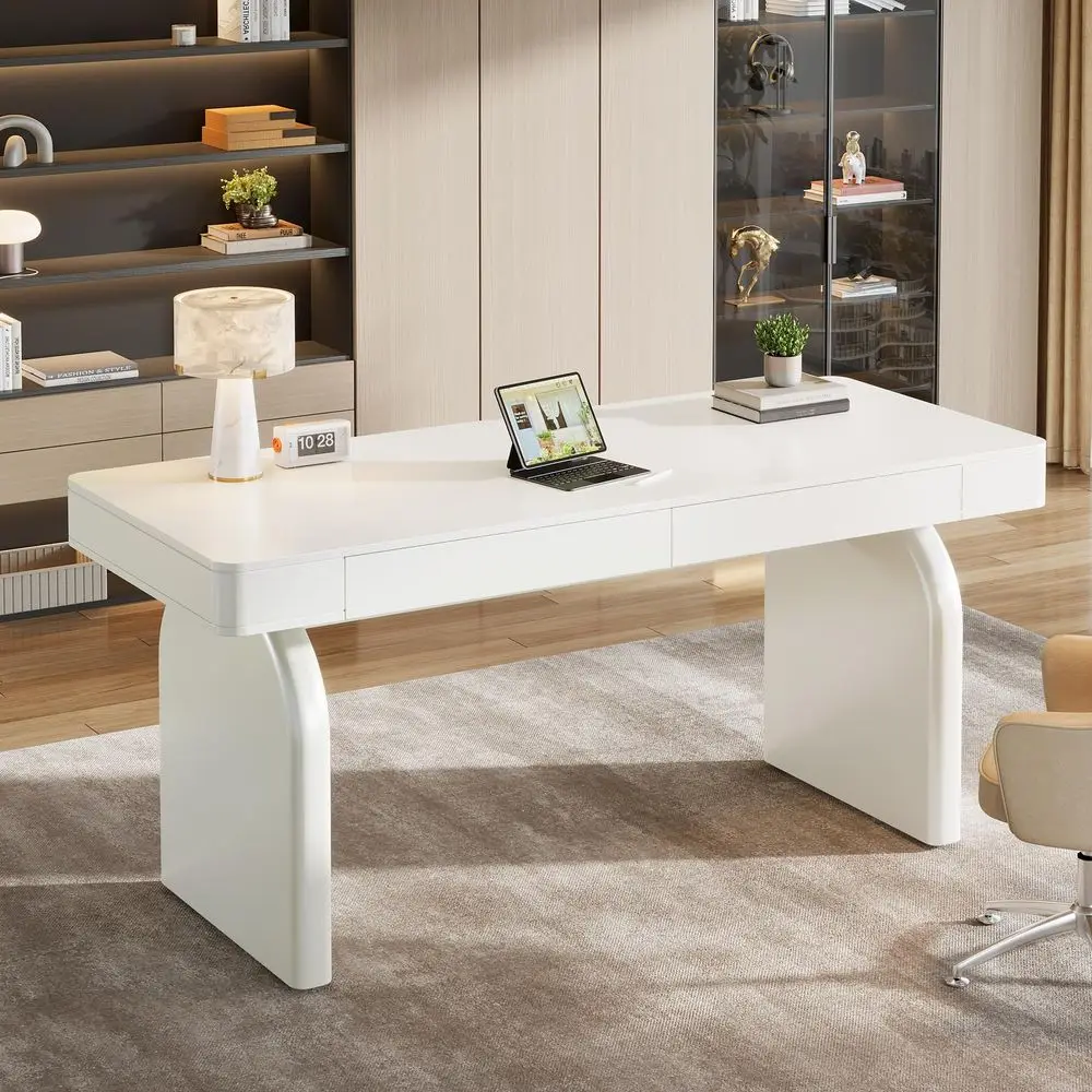 63 Inch Modern White Desk with - Office Furniture Wholesale のレビューと価格